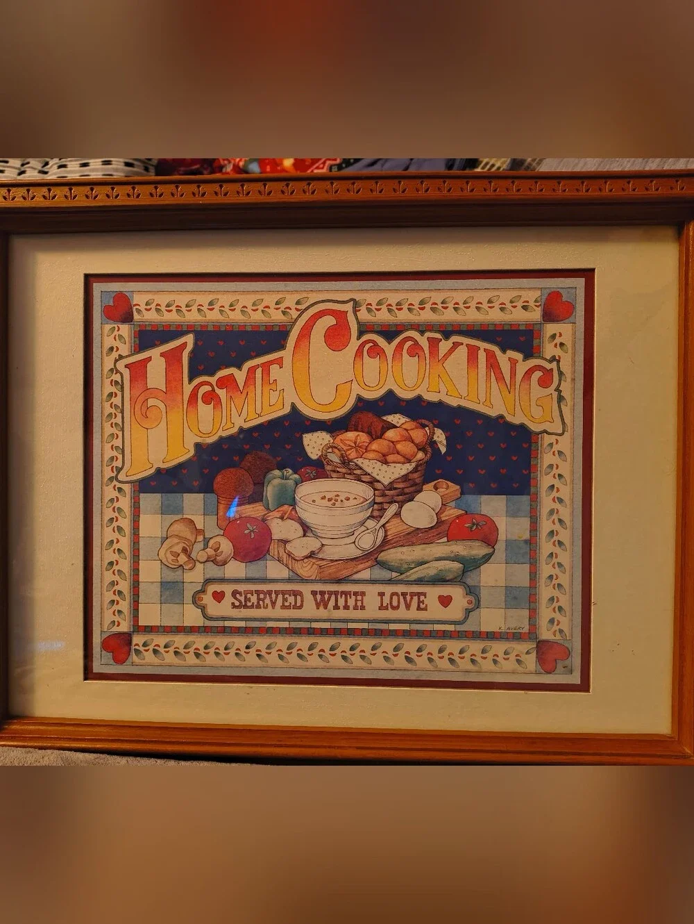 Home Cooking Framed Kitchen Wall Art - Blue, Red, Cream